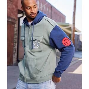 Naruto Shippuden Hidden Leaf Zip Hoodie Green Blue Jacket Men’s L